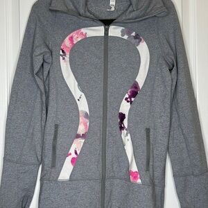 Lululemon Athletica In Stride Jacket Womens Size 6 Gray White Full Zip Thumbhole